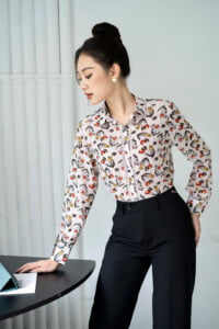Áo sơ mi tay dài AD 032 103 hồng họa tiết pc2