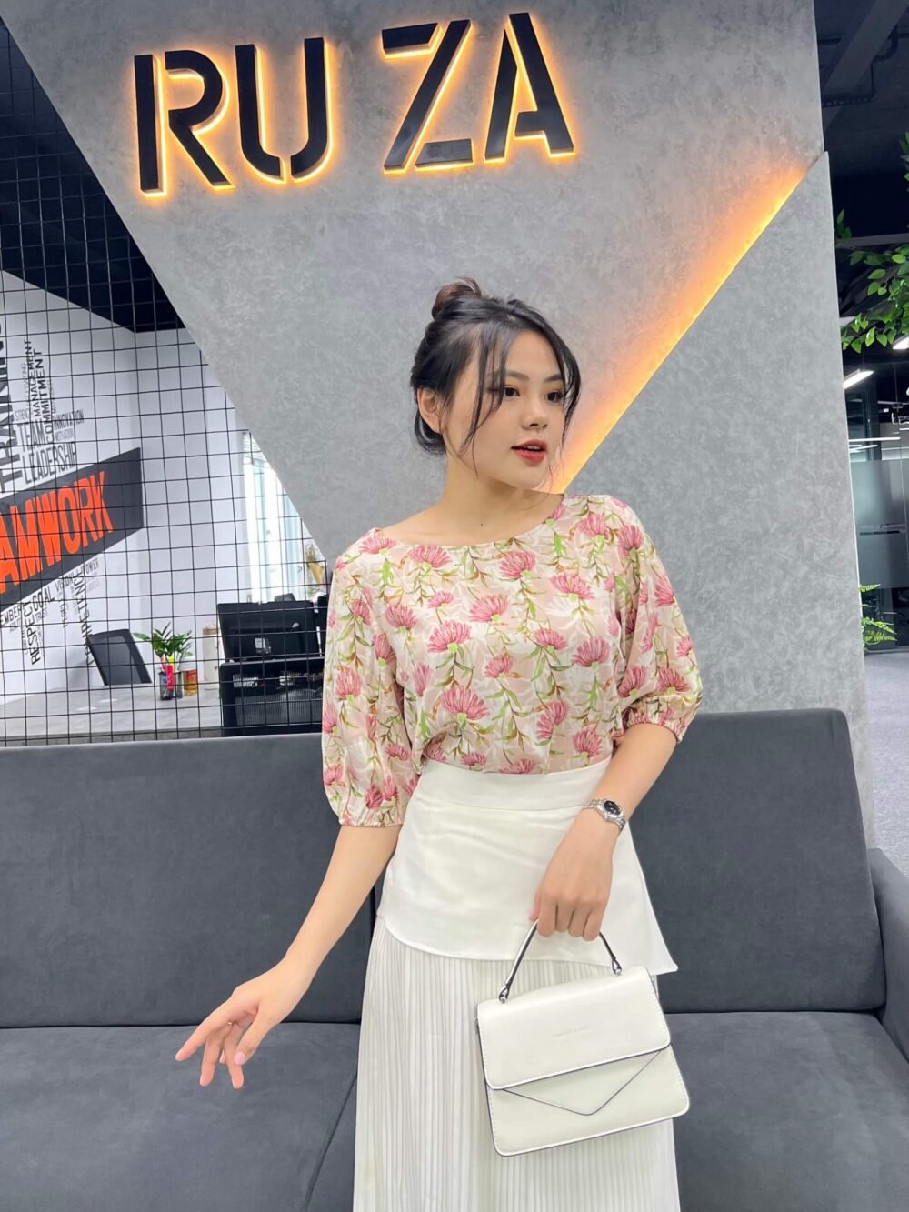 Sơ mi tay ngắn AL 042 139 hồng họa tiết p2