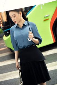Áo sơ mi tay lỡ AL 171-1 xanh pc1