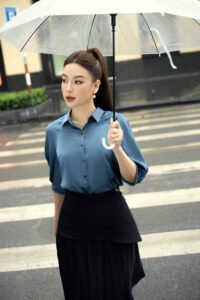 Áo sơ mi tay lỡ AL 171-1 xanh pc2