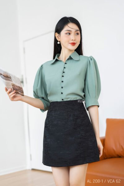 Áo sơ mi tay lỡ AL 208-1 xanh lá