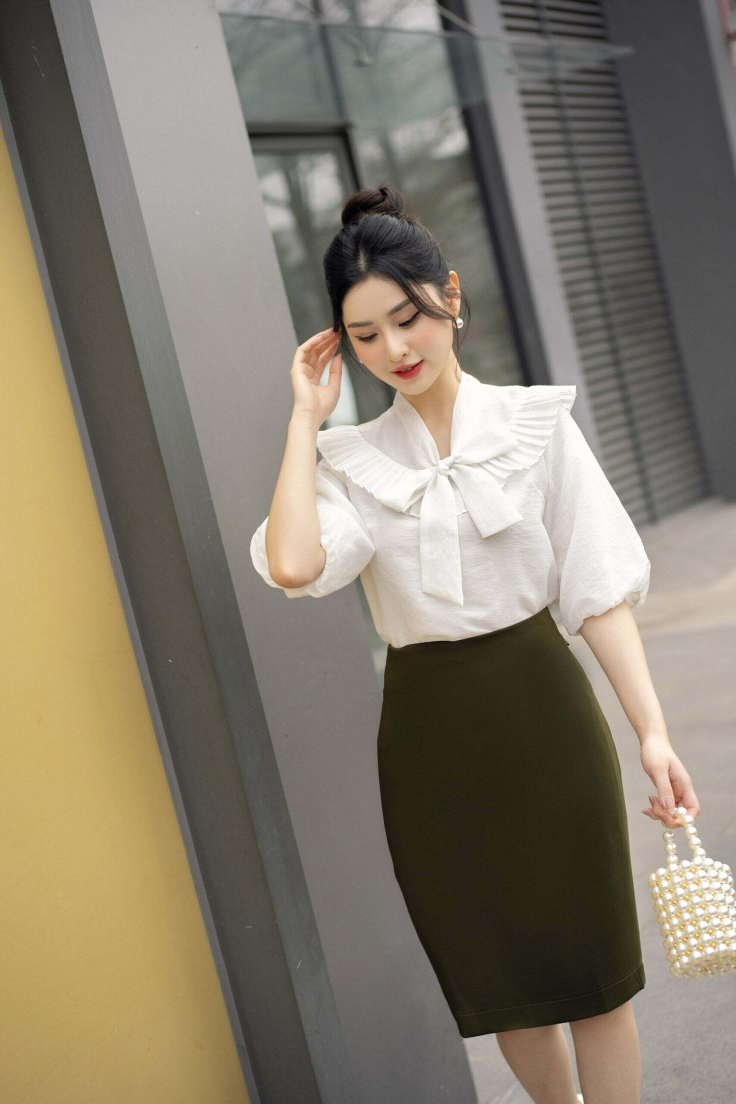 Áo sơ mi tay lỡ AL 2264-1 trắng pc1