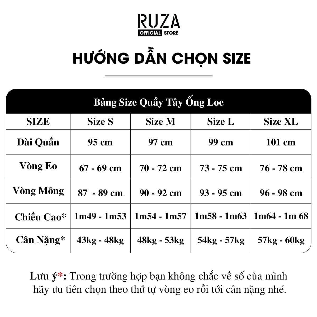 Size quần ống loe