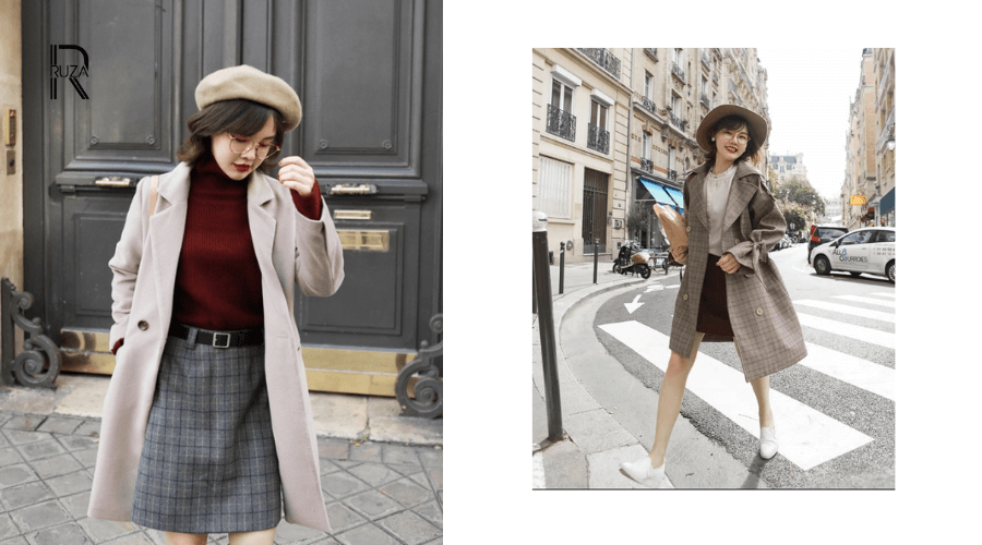 Phối áo khoác dạ cùng váy