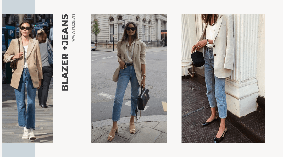 Áo blazer và quần jeans