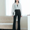 Quần Tây Ống Loe - Đen - Xô Len - QTLoe T 014 8 Áo sơ mi AD 3005-1 trắng