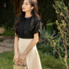 Chân Váy Xòe - Be - Linen Bố - VX 3022 7 Áo sơ mi tay dài AD 3078-2 pc1