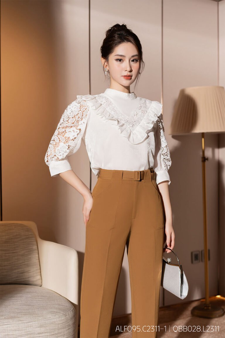 Áo sơ mi tay lỡ ALF095.C2311-1 trắng pc2