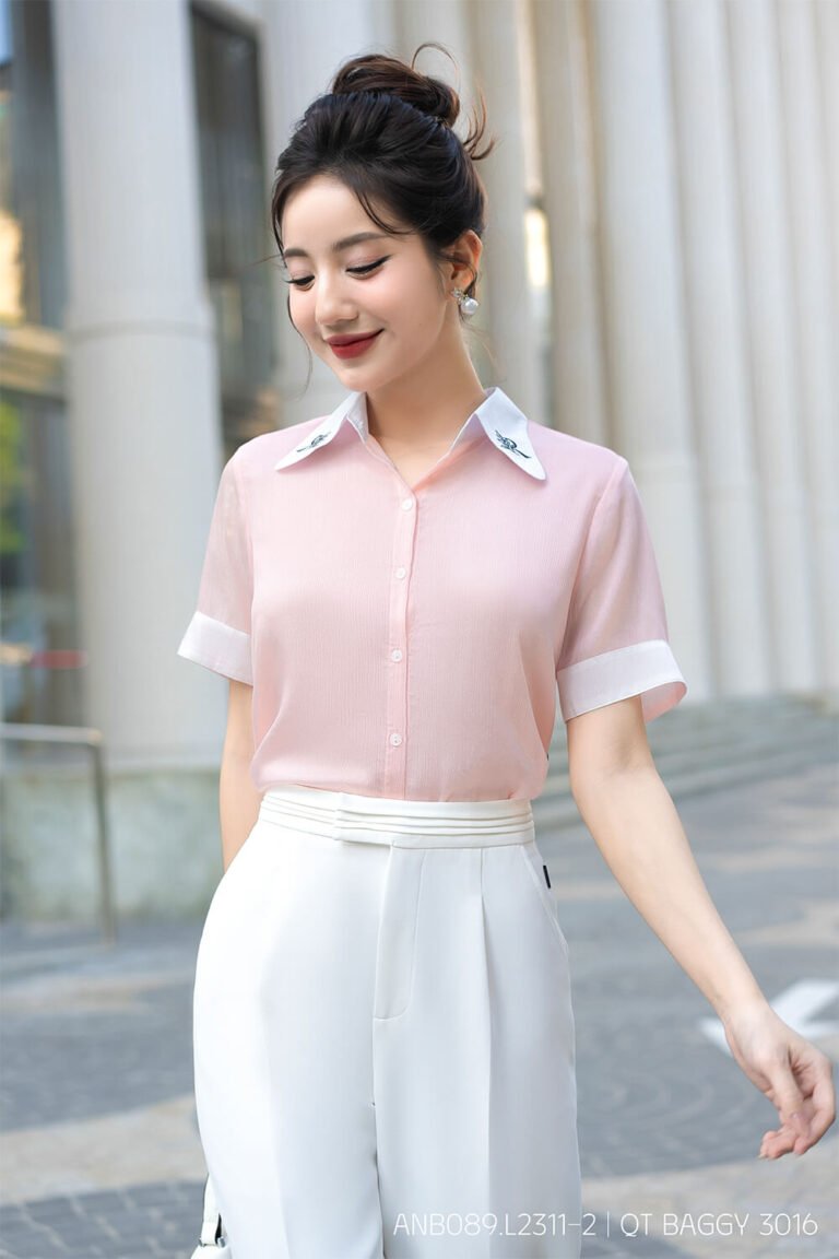 Áo sơ mi tay ngắn ANB089.L2311-1 hồng pastel p1