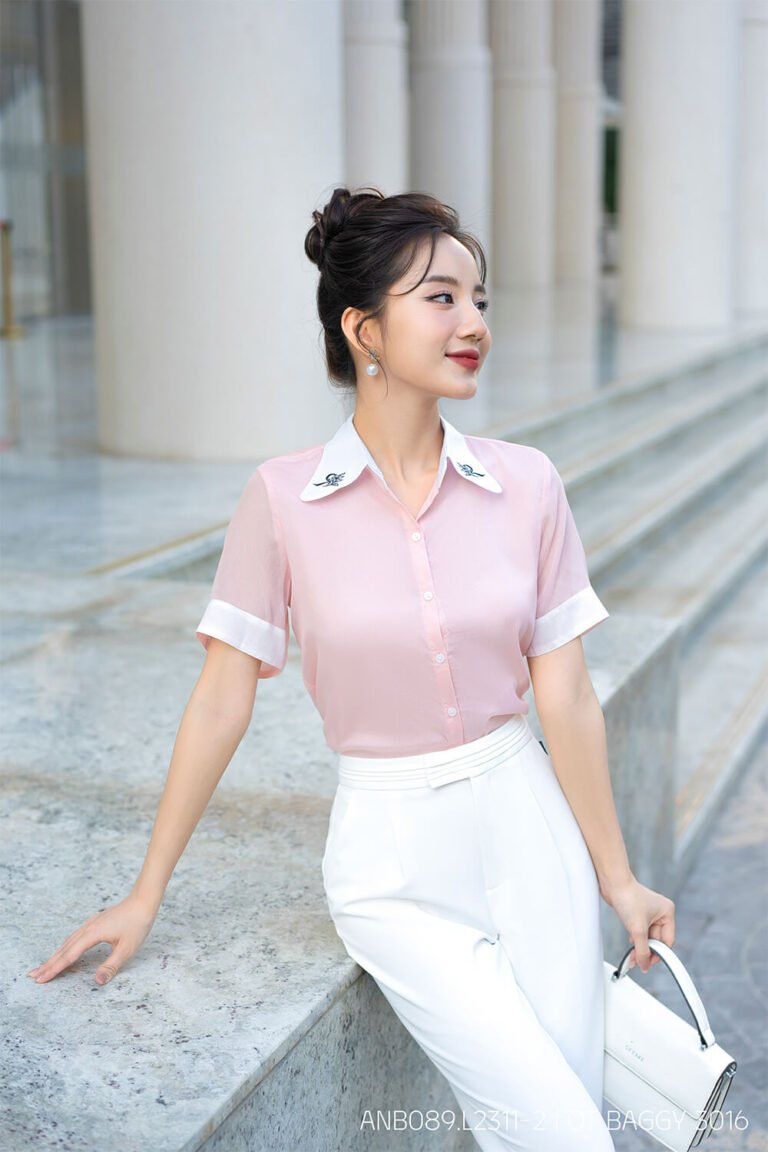 Áo sơ mi tay ngắn ANB089.L2311-1 hồng pastel p2