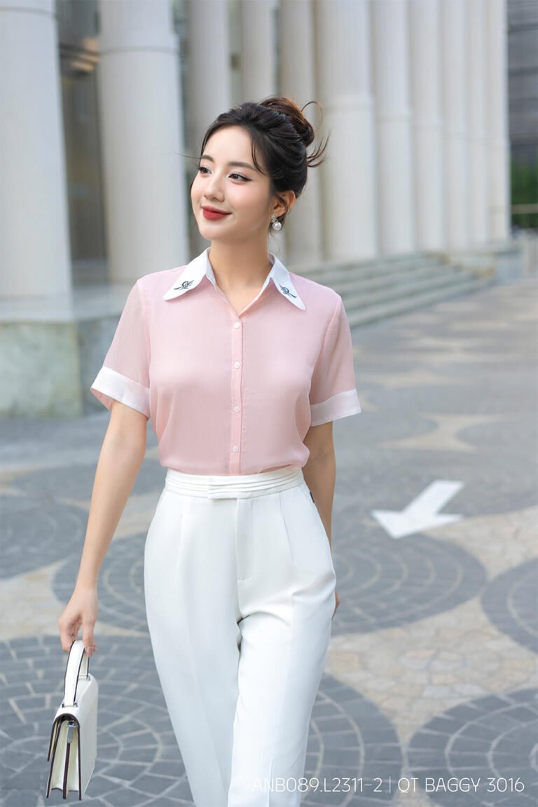 Áo sơ mi tay ngắn ANB089.L2311-1 hồng pastel p4