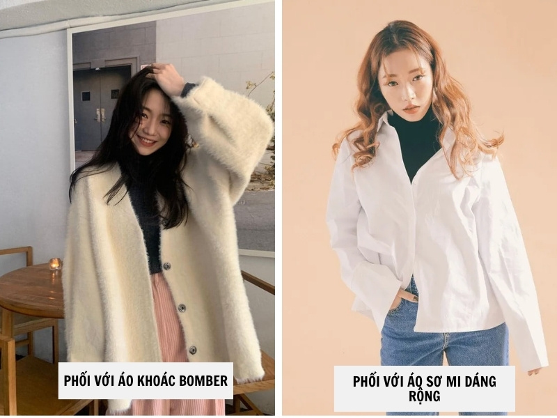 10 Cách Phối Đồ Với Áo Len Cổ Lọ Ấm Áp Mà Vẫn Sành Điệu 20 Phối với áo khoác bomber - áo sơ mi dáng rộng
