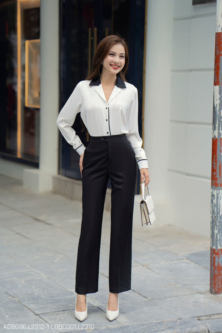 Áo sơ mi tay dài ADB096 -1 trắng đen pc1