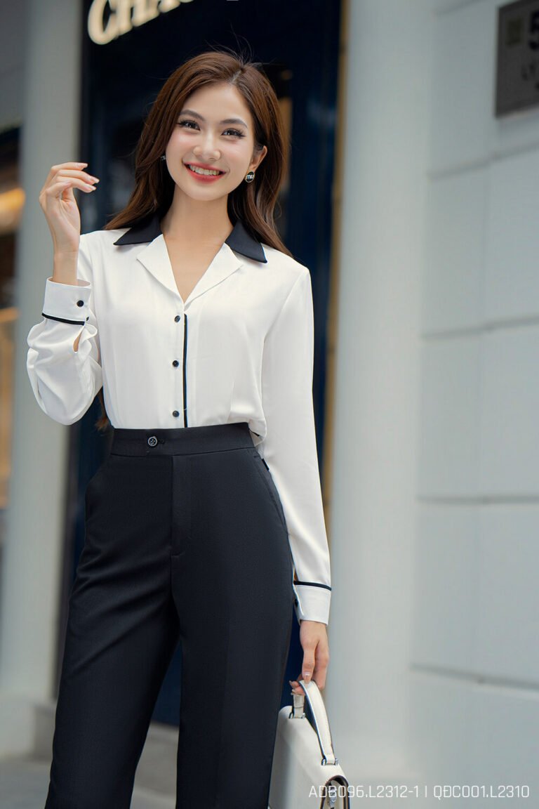 Áo sơ mi tay dài ADB096 -1 trắng đen pc2