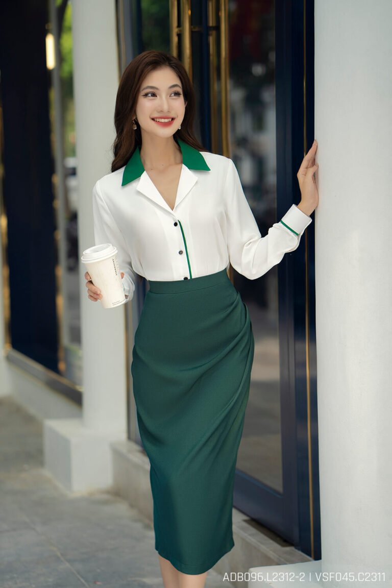 Áo sơ mi tay dài ADB096 -2 trắng xanh pc4