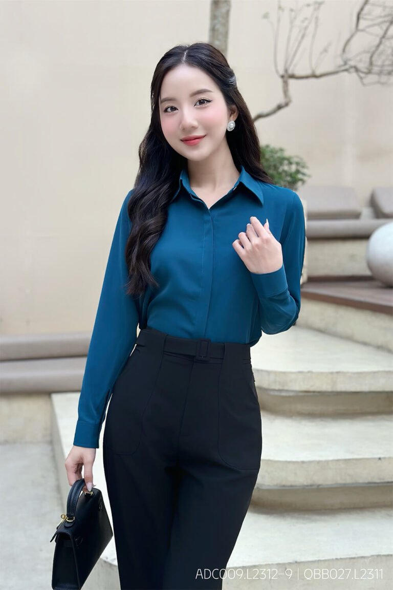 Áo sơ mi tay dài classic xanh cổ vịt ADC009.L2312-2 pc2