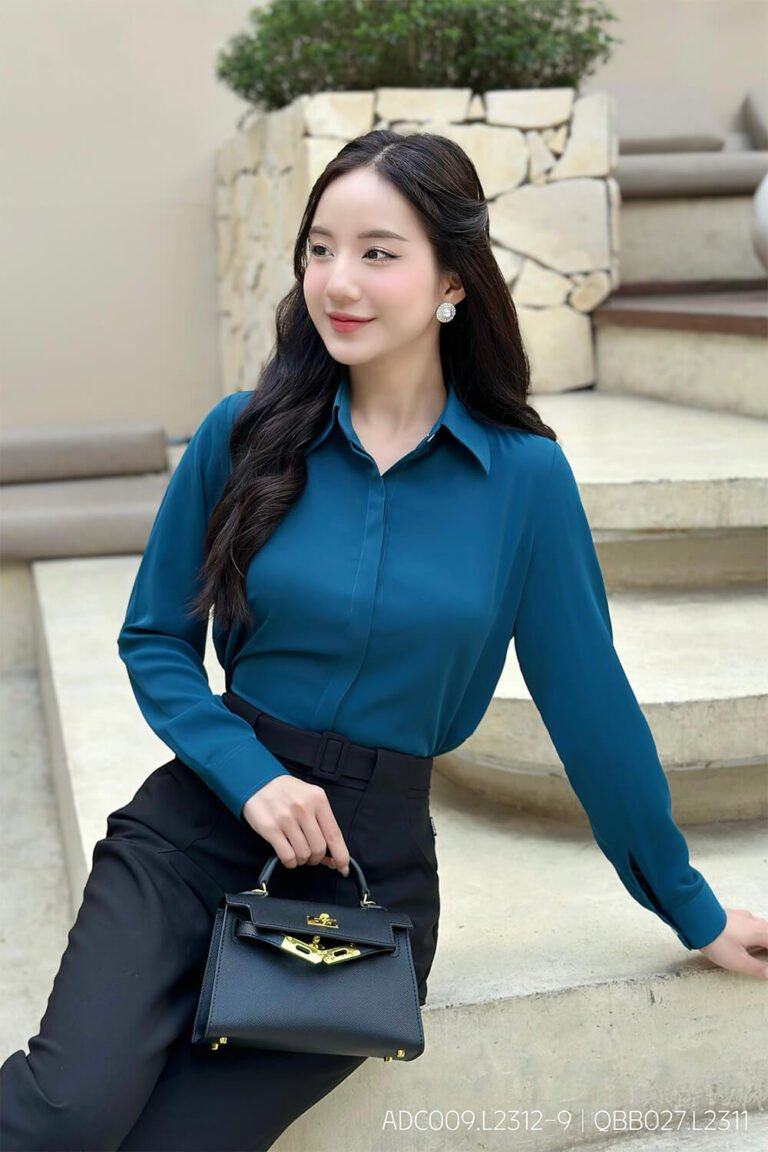 Áo sơ mi tay dài classic xanh cổ vịt ADC009.L2312-2 pc4