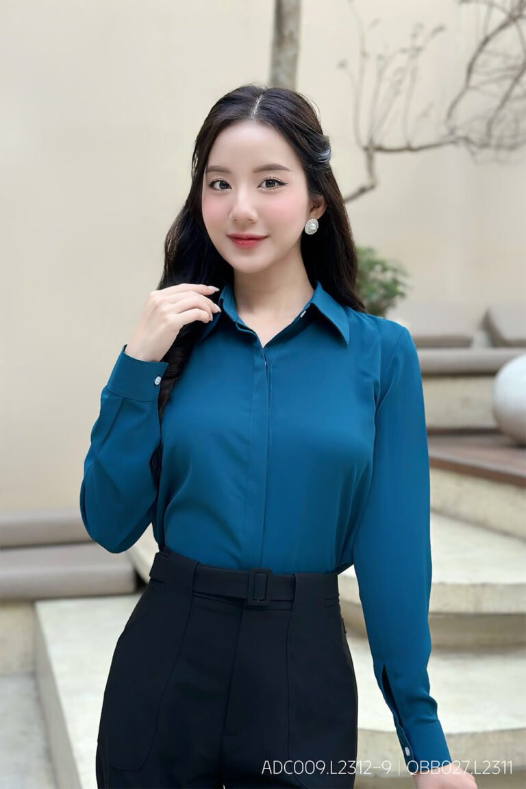 Áo sơ mi tay dài classic xanh cổ vịt ADC009.L2312-2