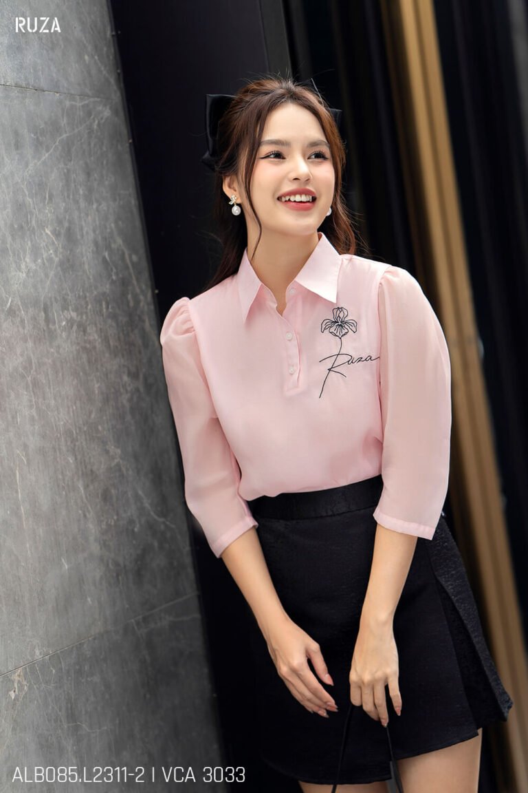 Áo sơ mi tay lỡ ALB085-2 hồng pastel pc1