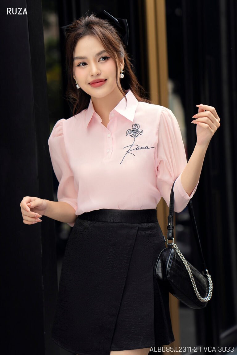 Áo sơ mi tay lỡ ALB085-2 hồng pastel pc4