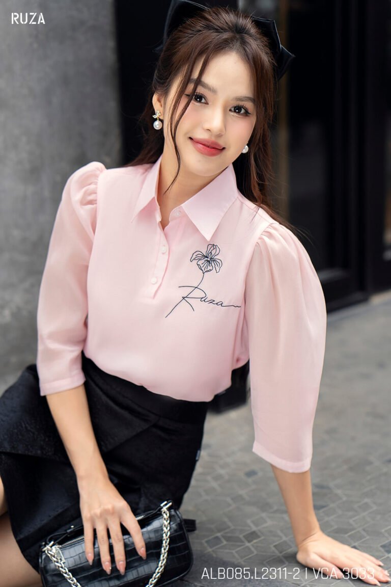 Áo sơ mi tay lỡ ALB085-2 hồng pastel pc5