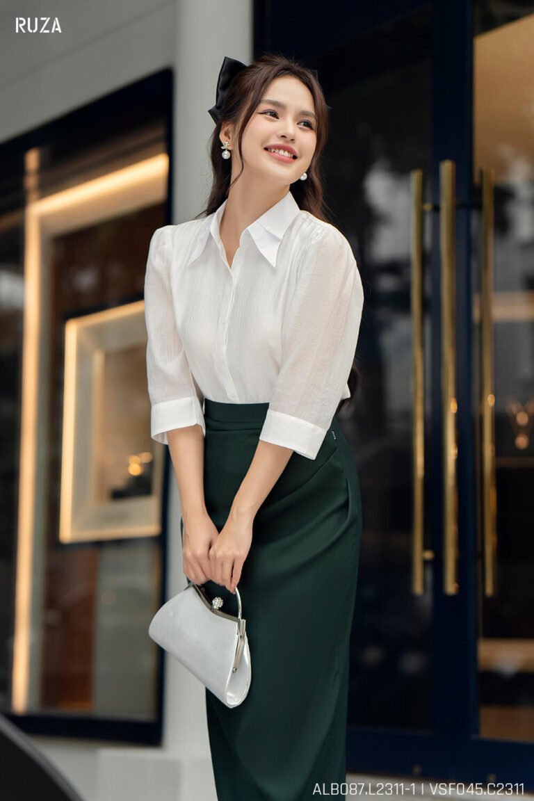 Áo sơ mi tay lỡ ALB087-1 trắng pc2