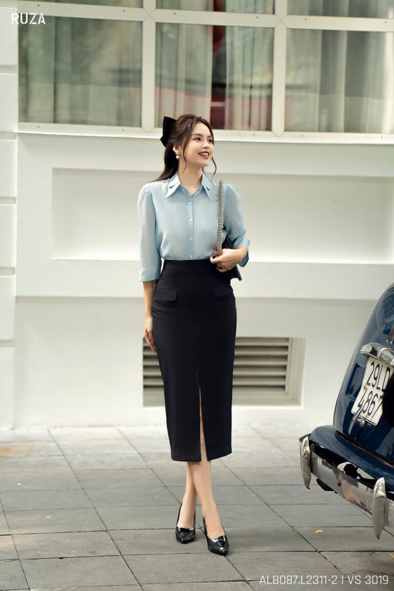 Áo sơ mi tay lỡ ALB087-2 xanh pc1