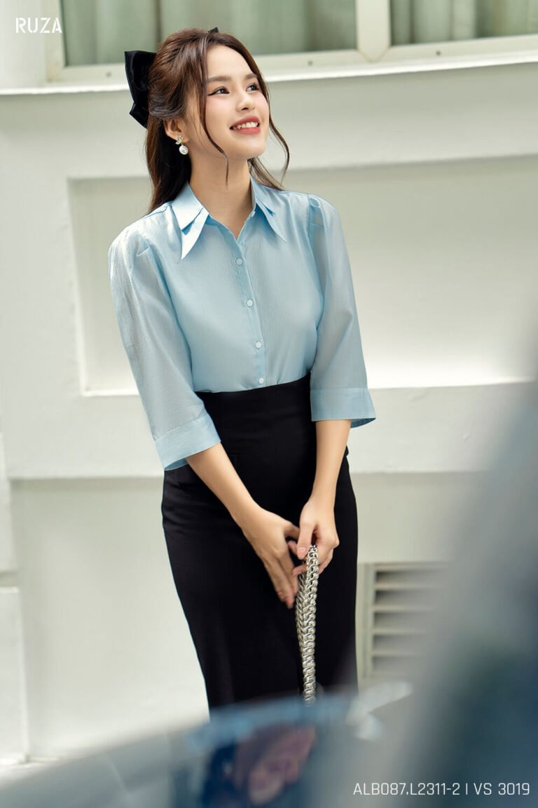 Áo sơ mi tay lỡ ALB087-2 xanh pc3