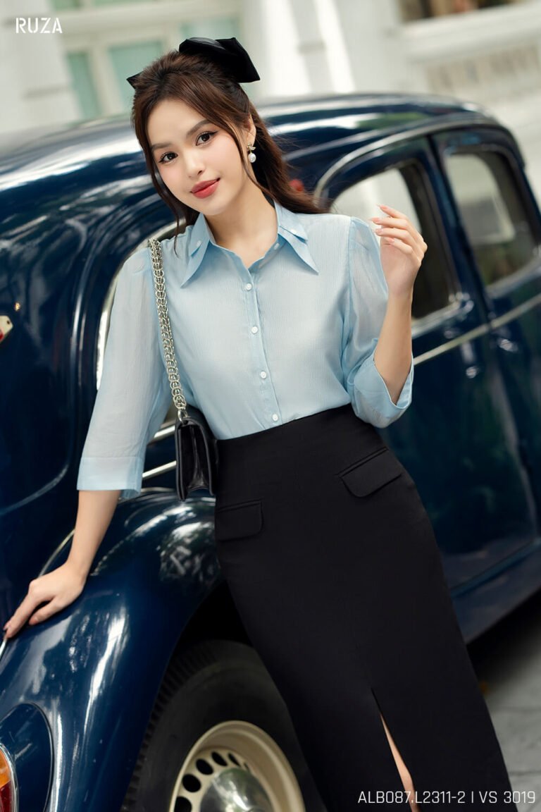 Áo sơ mi tay lỡ ALB087-2 xanh pc4