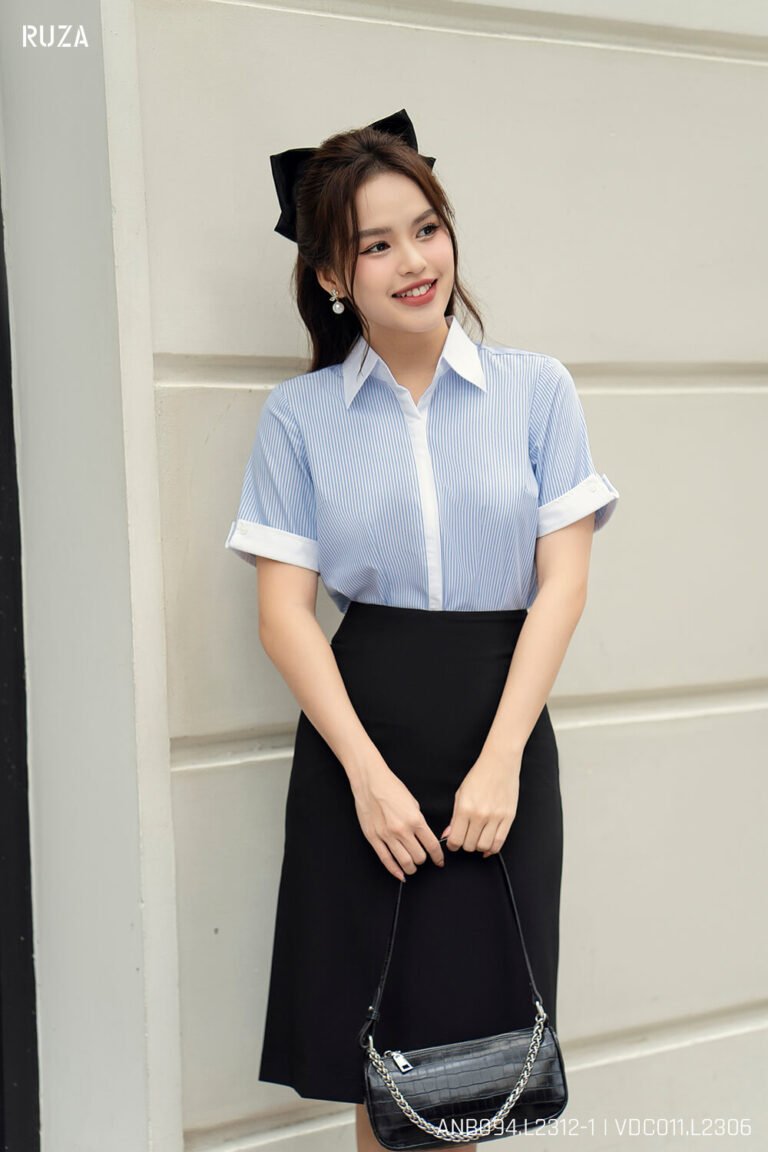 Áo sơ mi tay ngắn ANB094-1 sọc xanh pc3