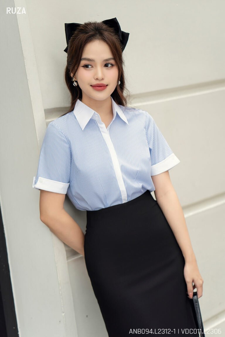 Áo sơ mi tay ngắn ANB094-1 sọc xanh pc5