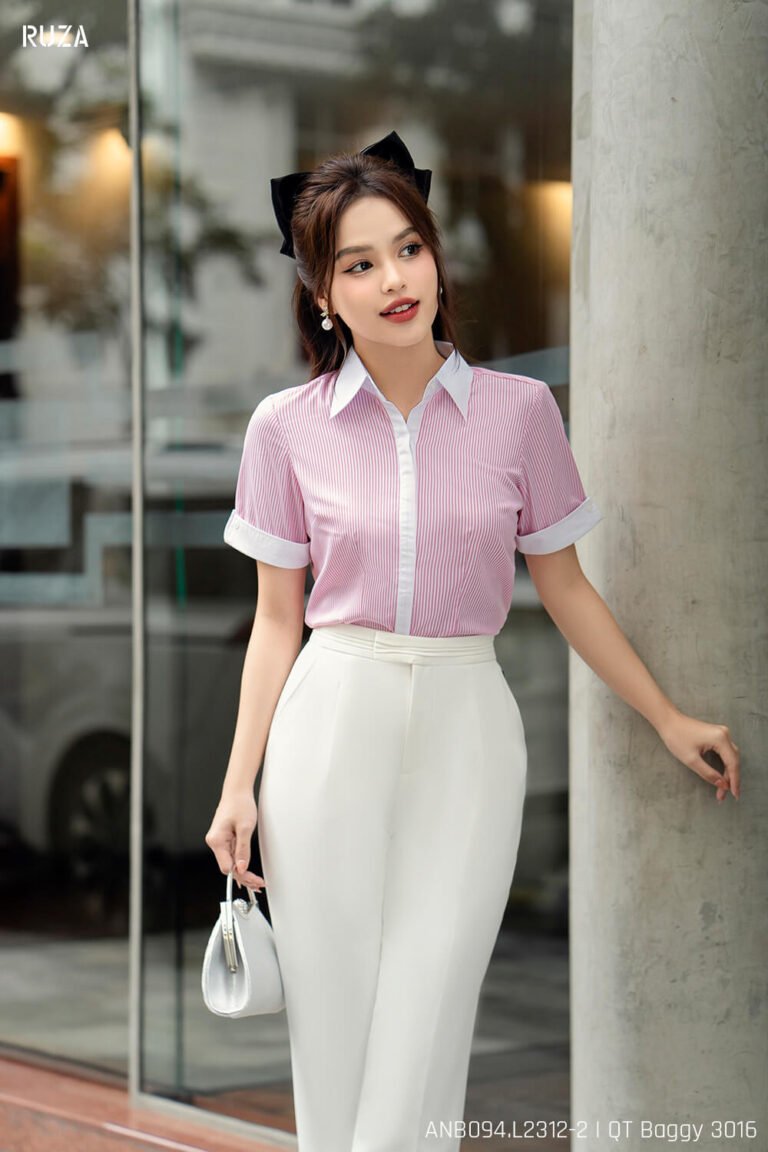 Áo sơ mi tay ngắn ANB094-2 sọc hồng pc2