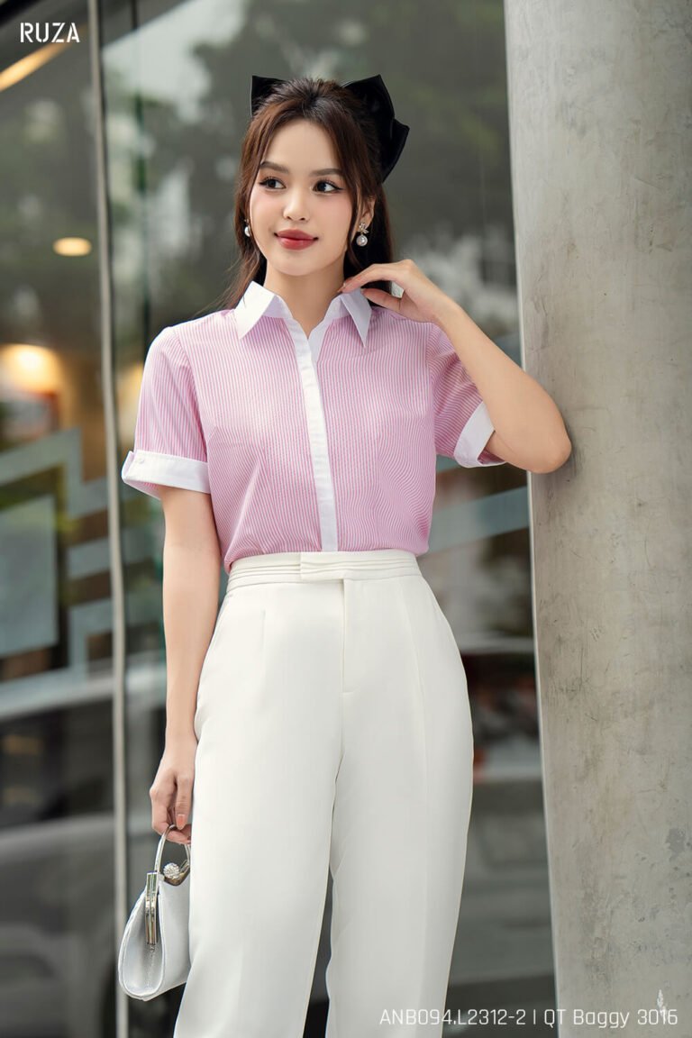 Áo sơ mi tay ngắn ANB094-2 sọc hồng pc4