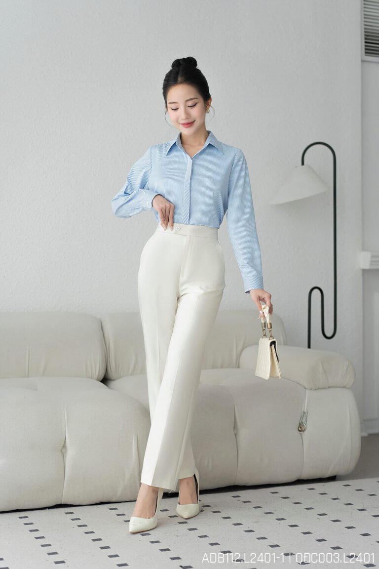 Áo sơ mi tay dài ADF112 sọc xanh dương pc1