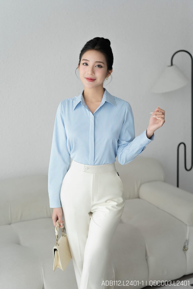 Áo sơ mi tay dài ADF112 sọc xanh dương pc2