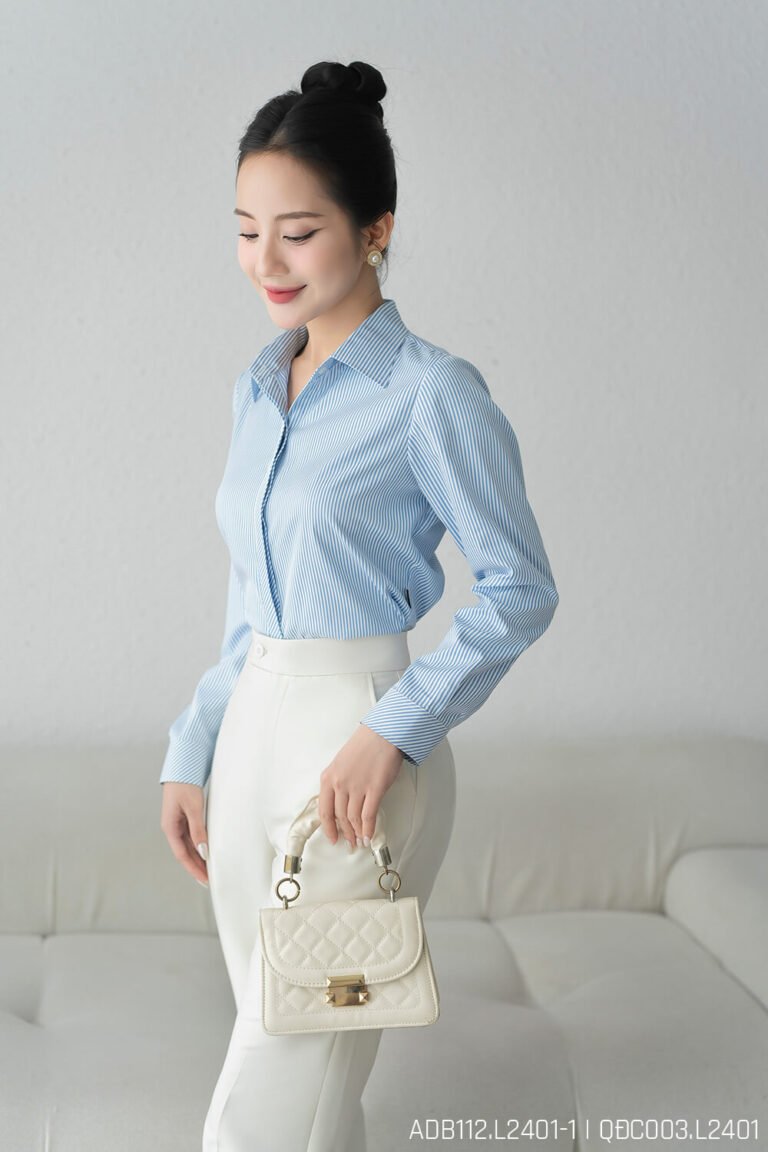 Áo sơ mi tay dài ADF112 sọc xanh dương pc3