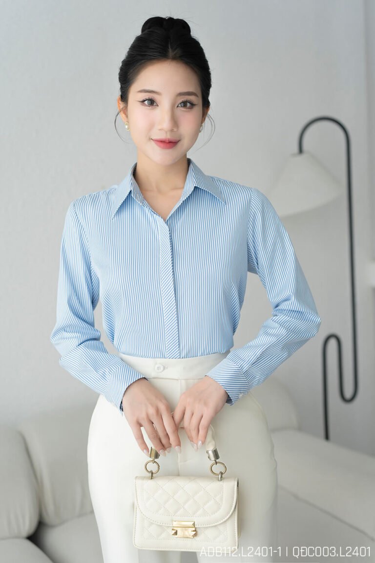 Áo sơ mi tay dài ADF112 sọc xanh dương pc4