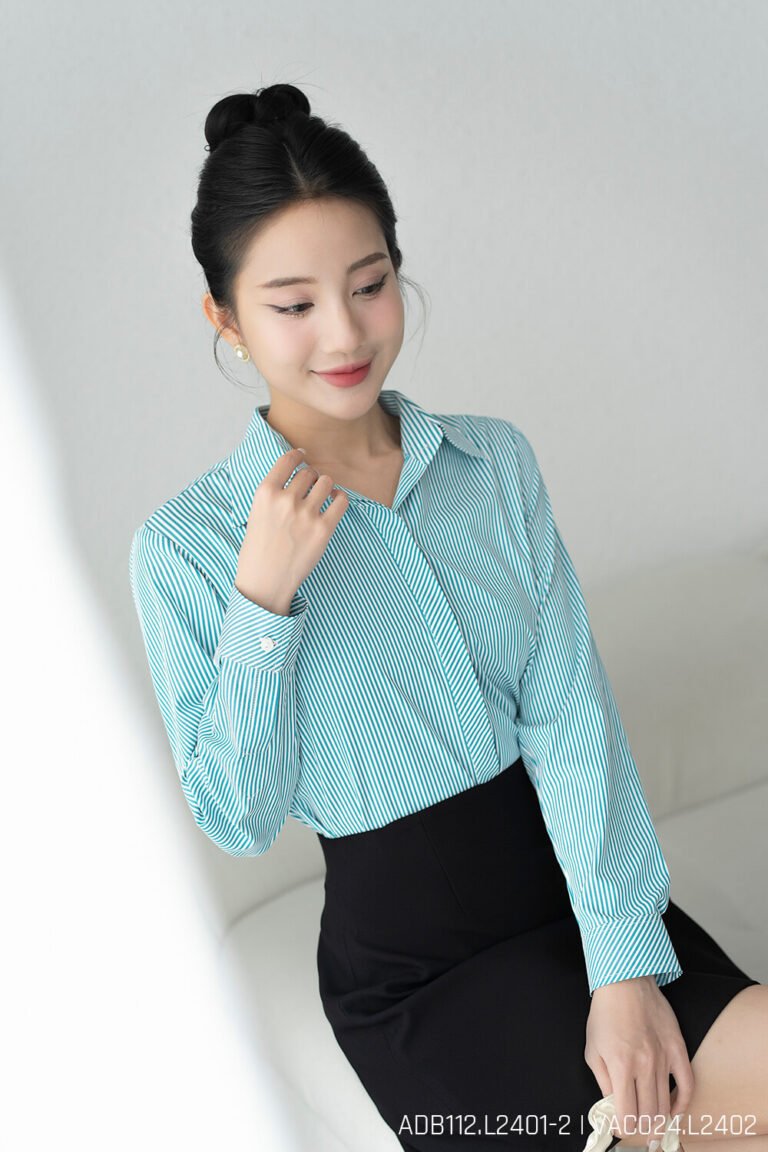 Áo sơ mi tay dài ADF112 sọc xanh lá pc5