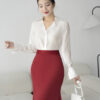 Váy Đuôi Cá Công Sở - Đỏ - Lụa Nhún - VC 3043 7 Áo sơ mi tay dài ADB123 trắng pc2