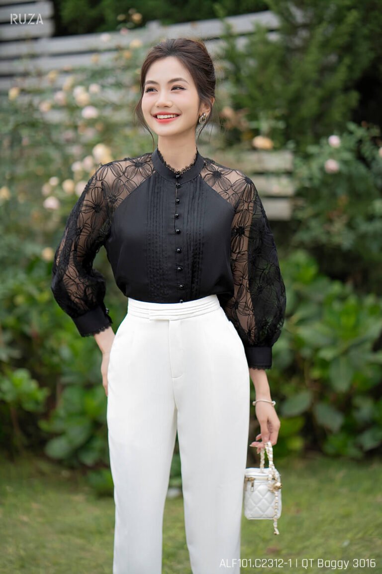 Áo sơ mi tay lỡ ALF101 đen pc2