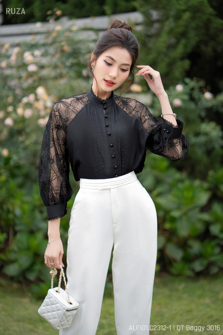 Áo sơ mi tay lỡ ALF101 đen pc3