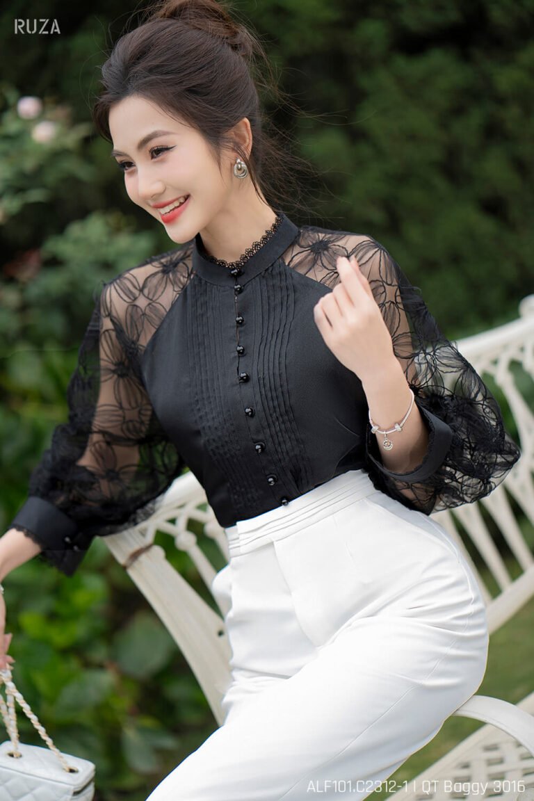 Áo sơ mi tay lỡ ALF101 đen pc4