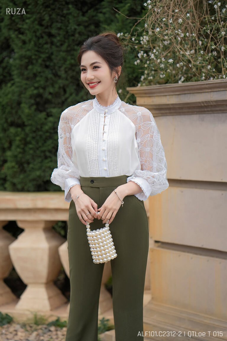 Áo sơ mi tay lỡ ALF101 trắng pc2