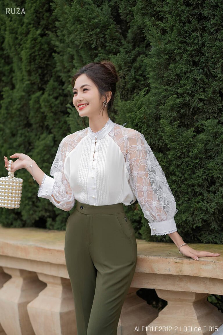 Áo sơ mi tay lỡ ALF101 trắng pc3