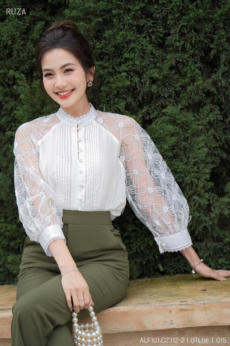 Áo sơ mi tay lỡ ALF101 trắng pc4