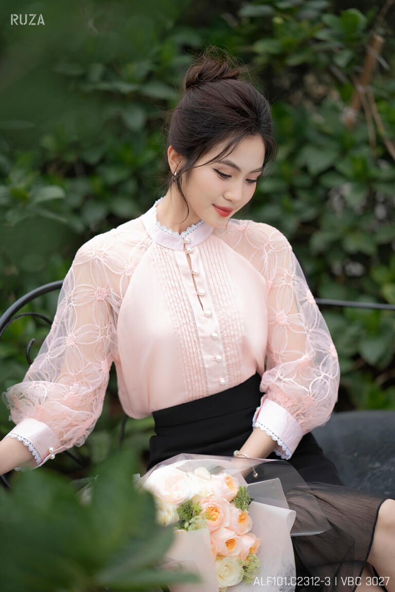 Áo sơ mi tay lỡ ALF101 hồng pc3