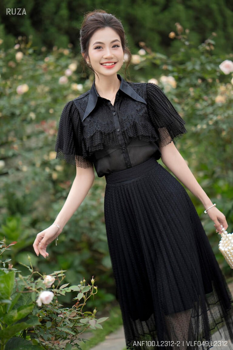 Áo sơ mi tay ngắn ANF100 đen pc3