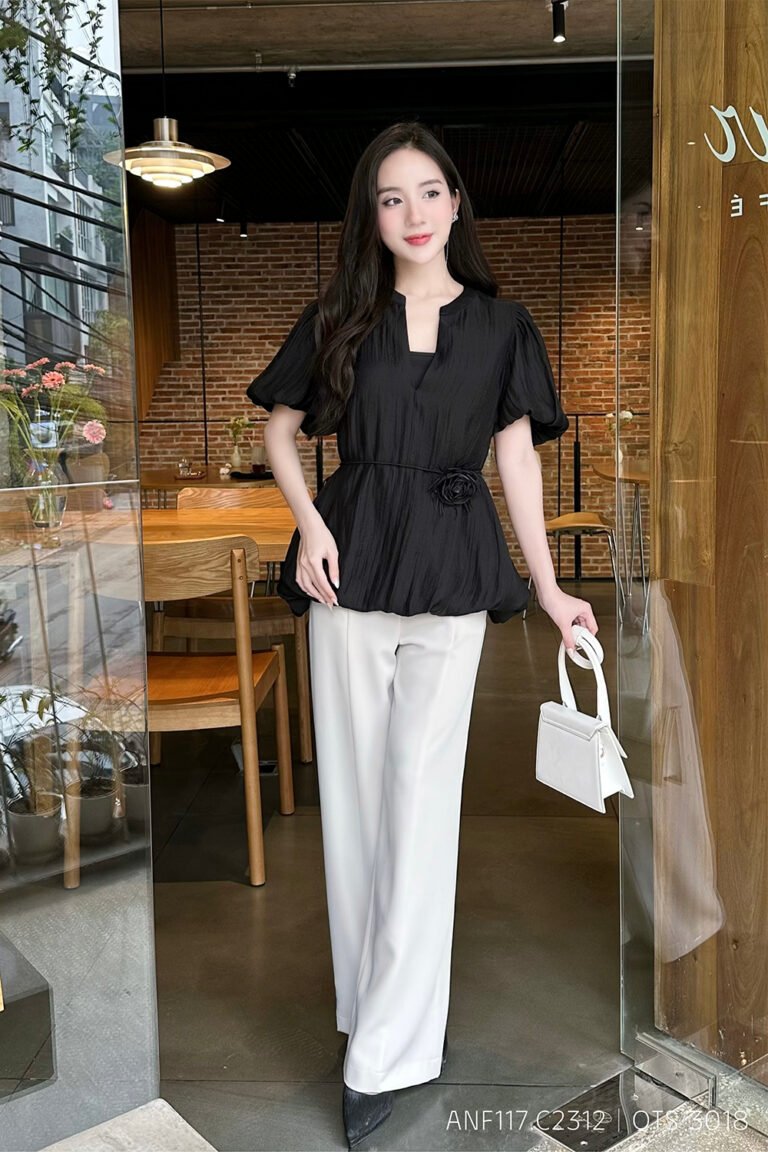 Áo sơ mi tay ngắn ANF117 đen pc1