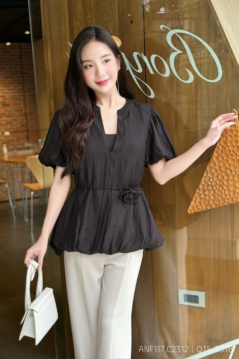 Áo sơ mi tay ngắn ANF117 đen pc5