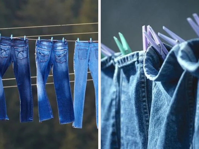 Phơi quần jean dưới bóng mát
